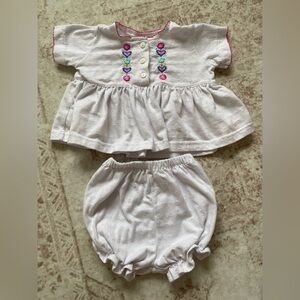 White Embroidered Baby Matching Set with Pink Trim -